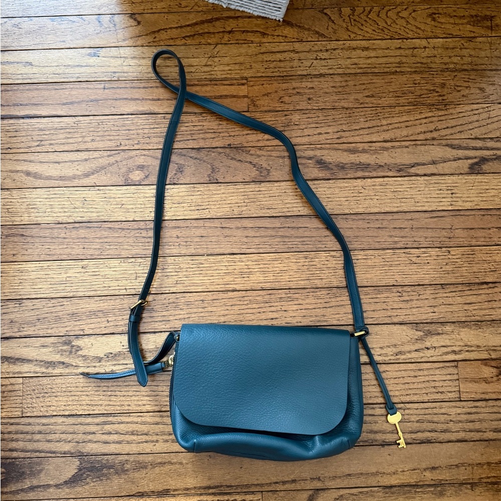 Fossil Teal Leather Crossbody Bag